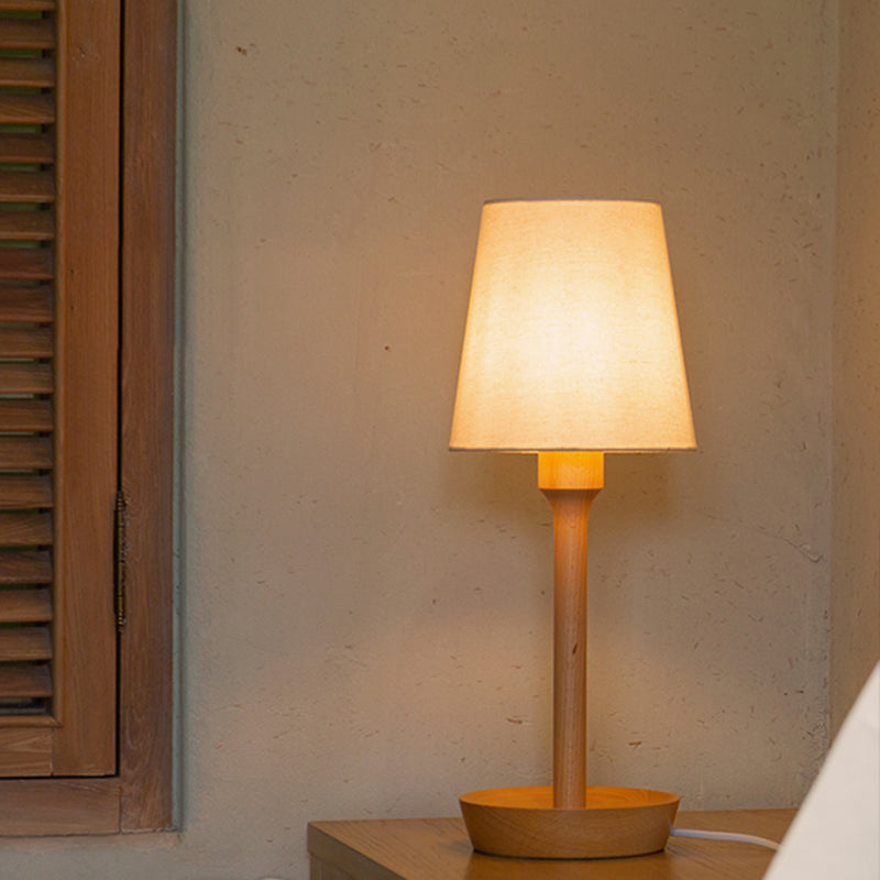 17.5" Height Standard Table Lamp in Wood with Textile Lampshade for Residential Use Trendy Style