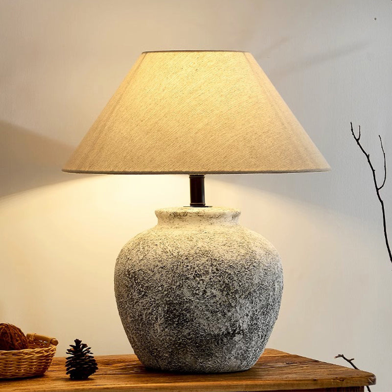 Kung Series Hand-painted Coarse Ceramic Table Lamp with Cone Linen Lampshade E27 LED Bulb Warm white 3000K