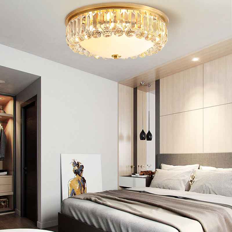 Luxury Modern Copper Ceiling Lamp Crystal LED Ceiling Light Dia.45cm For Foyer Bedroom