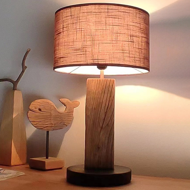 Solid Wood Retro Home Wabi Sabi Style Fabric Desk Lamp Decorative Art Zen Style