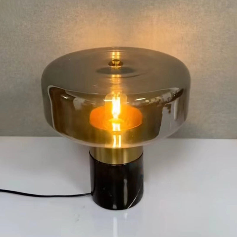 Modern Deoration Light Luxury Marble Table Lamp With Amber Glass Lampshade