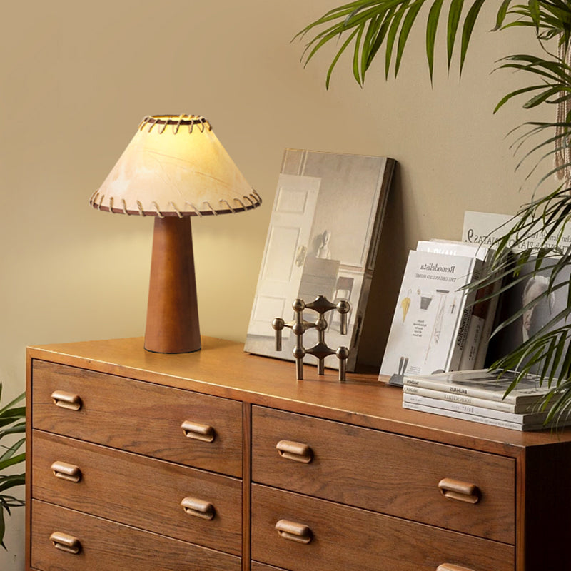 Wabi Sabi Solid Wood Lamp Retro Fabric Desk Lamp Indoor Decor Atmosphere Handmade