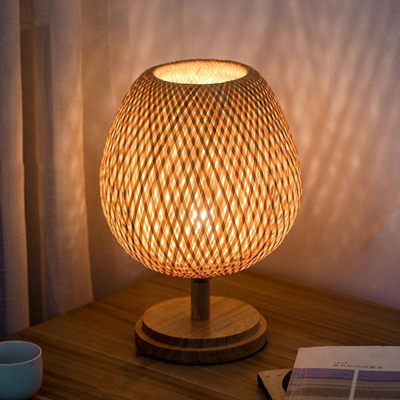 Chinese Wooden LED Table Lamp Retro Bamboo Weaving Table Lamp Lighting Bedroom Bedside Study
