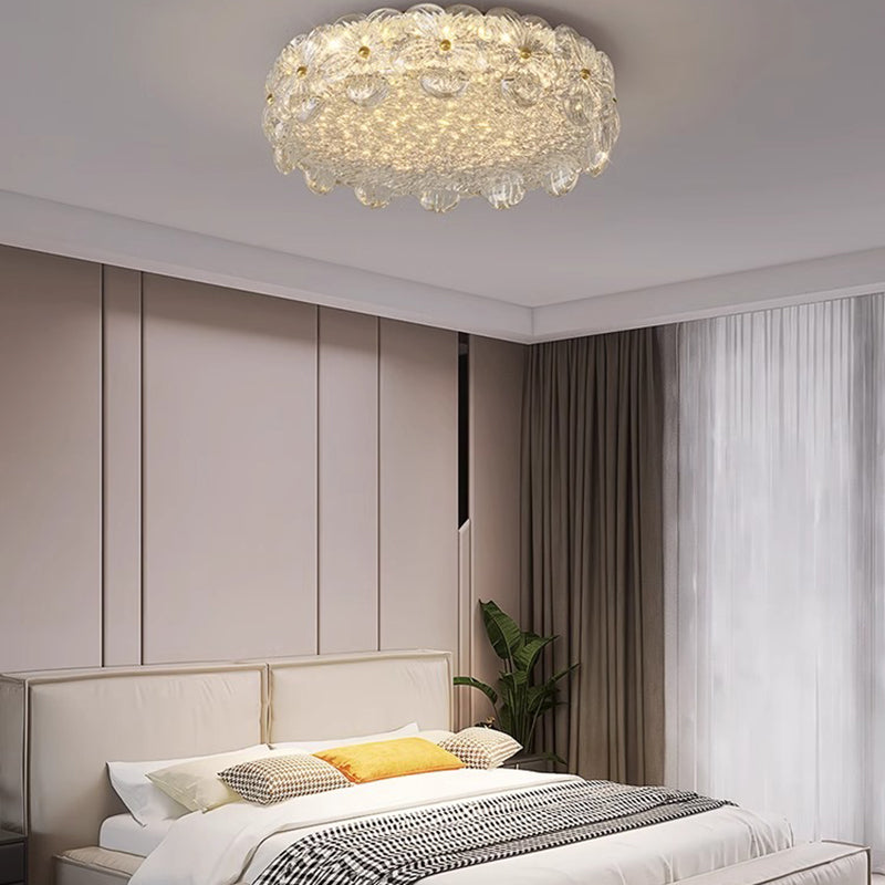 Mid-Century Luxury 19" Round Brass LED Ceiling Lamp for Bedroom Kitchen Living Room Hallway