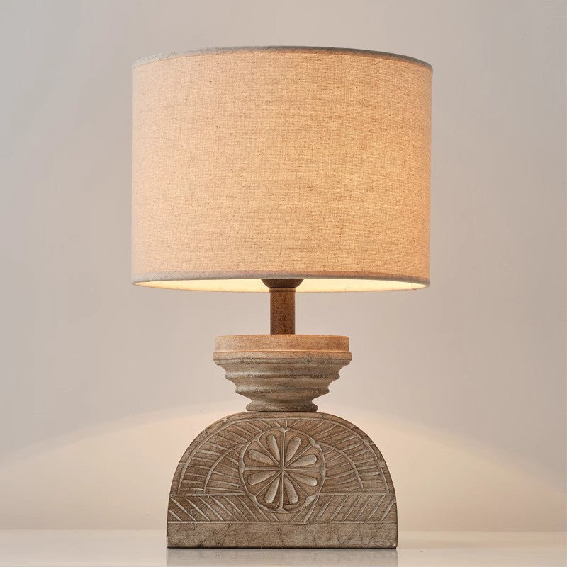 19" Residential Use Minimalist Timber Outlet-powered Bedside Desk Lamp with Down Textile Shade 110V-240V