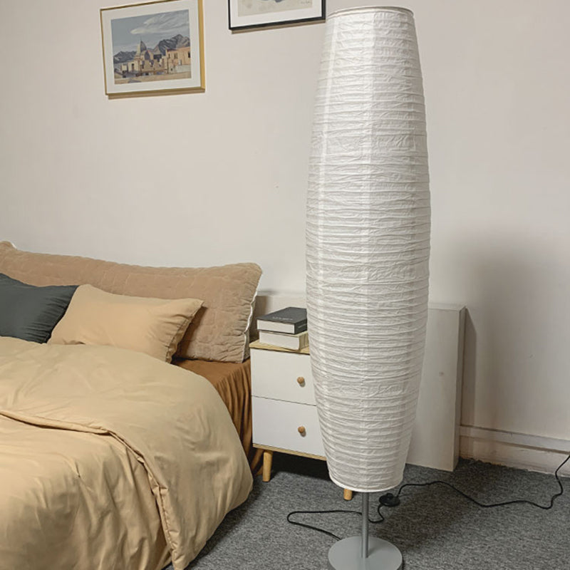 Wabi Sabi Column Paper 57" Floor Lamp with Warm White Bulb White Color Rice Paper Lampshade