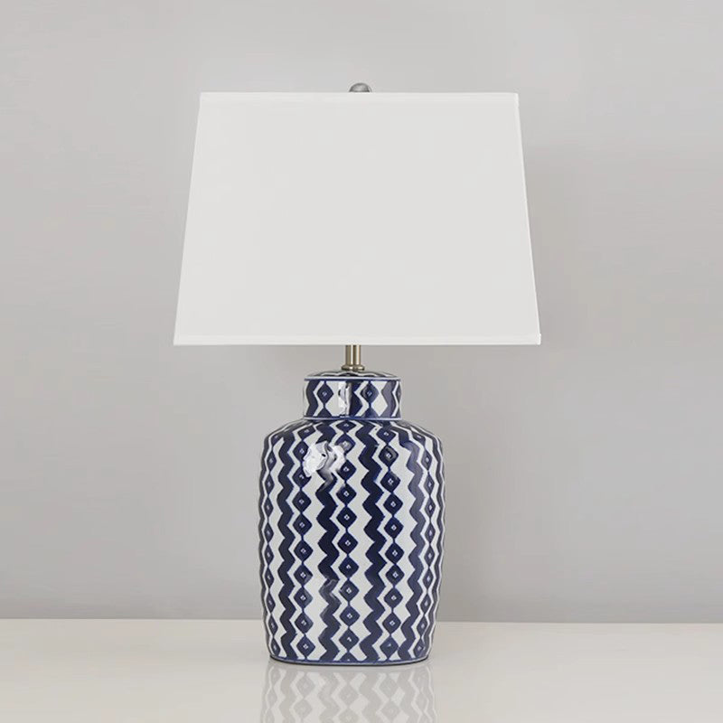 Large Blue And White Lattice Ceramic Table Lamp Foyer Parlor Sofa  Luxury Porcelain Desk Light