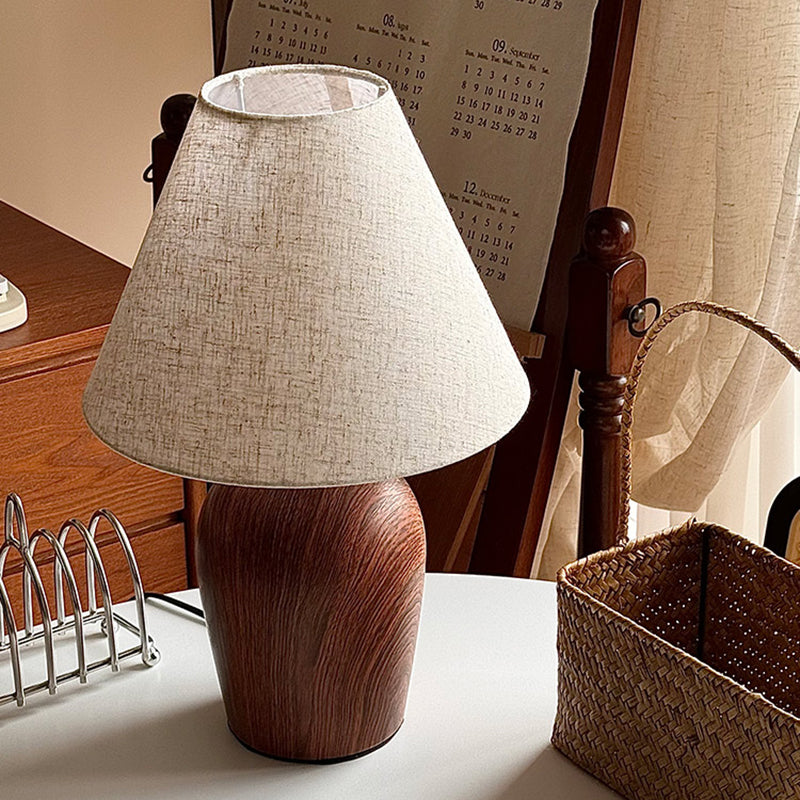 Modern Minimalism Wooden Table Light White Textile Shade Bedroom Living Room Desk Lamp