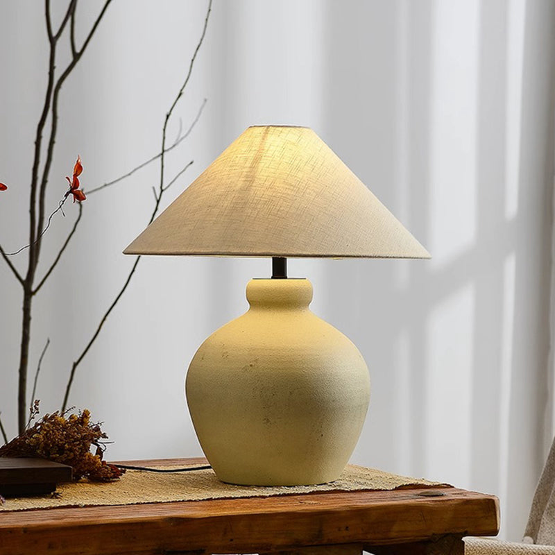 Wabi Sabi Ceramic Table Light Geometric Shape Table Lamp Cone Fabric Shade