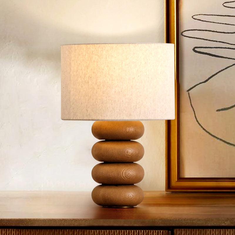 Pebble Shaped Solid Wood Table Lamp Modern and Simple Fabric Lampshade Desk Lamp 110-240V