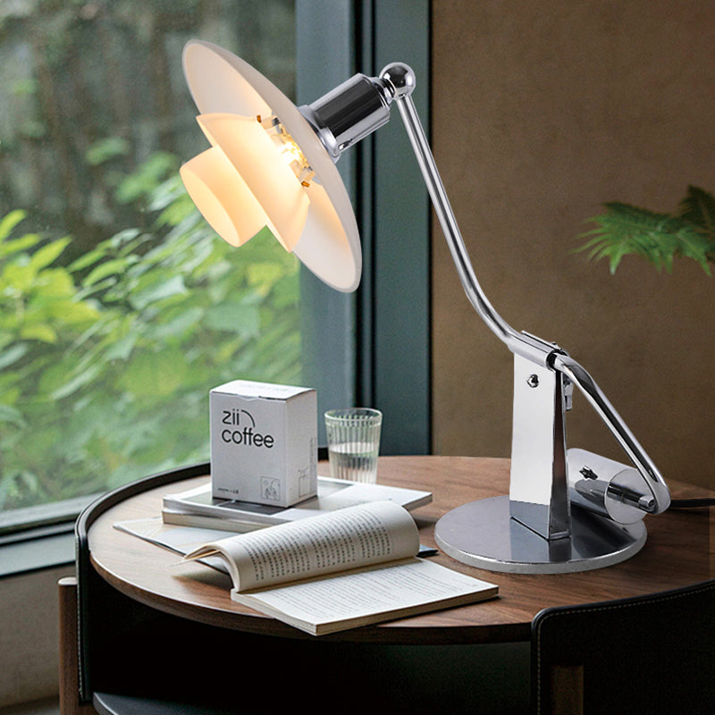 Novelty Swing Arm Adjustable Metal Table Lamp With Glass Lampshade