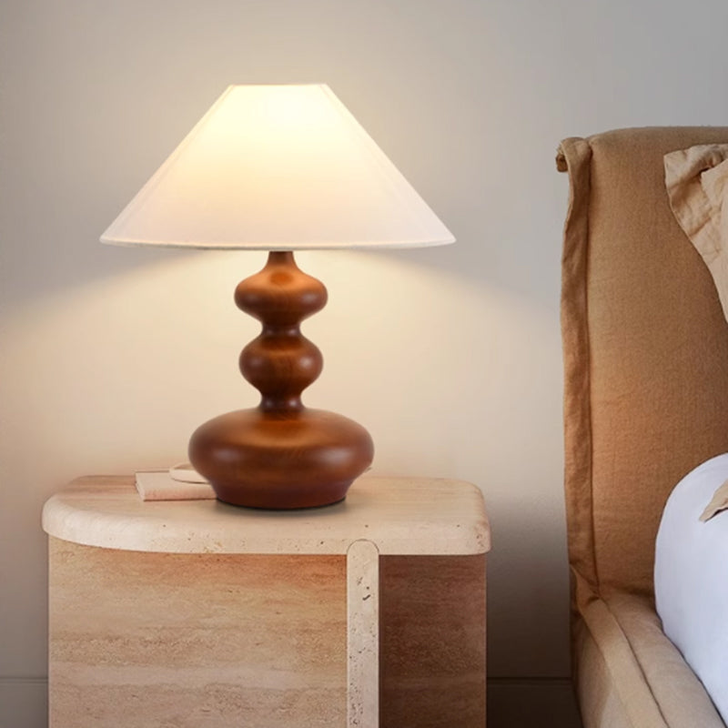 Residential Use Casual Gourd Wood & Textile Electrical Plug-in Bedside Table Lamp 17.5"