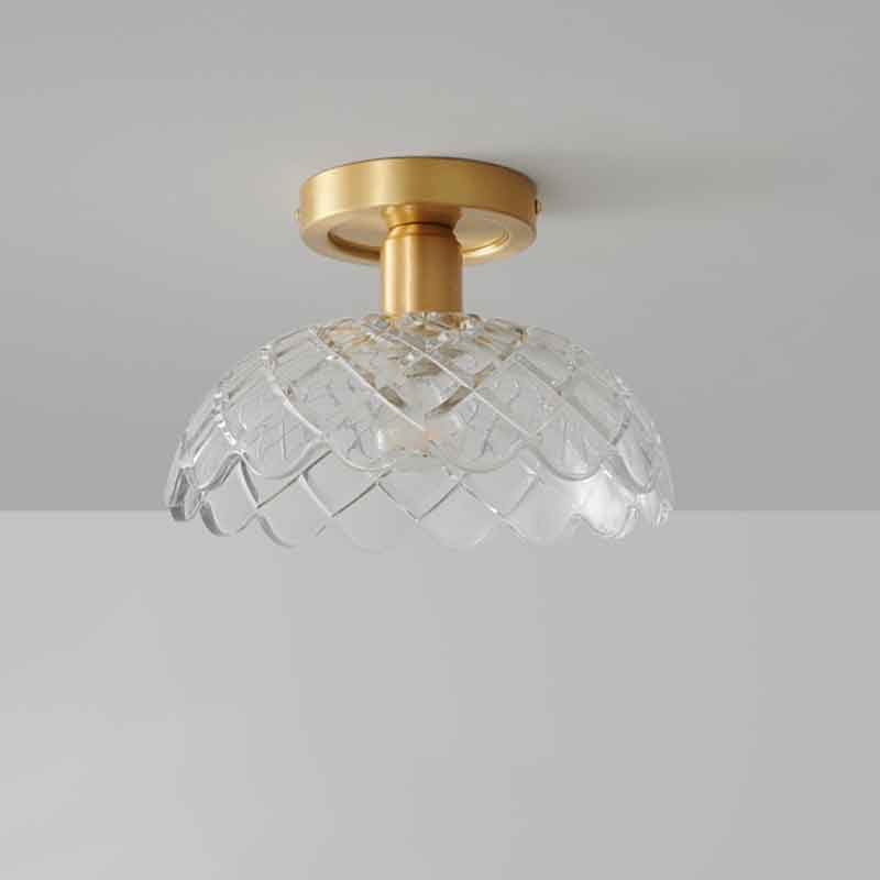 Minimalist Textured Glass Shade Brass LED Ceiling Light for Hallway Bedroom Balcony