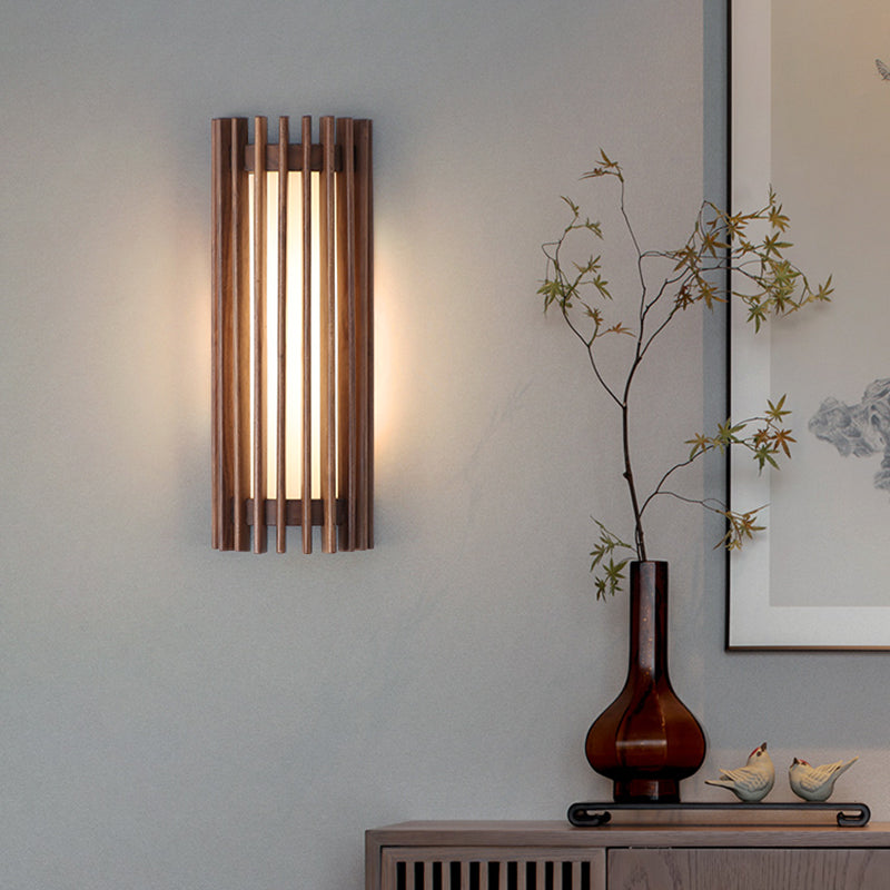 Walnut Wood Grid Simple Modern Wabi-sabi style Wall Sconce lights for Bedroom Bedside Living Dining Room