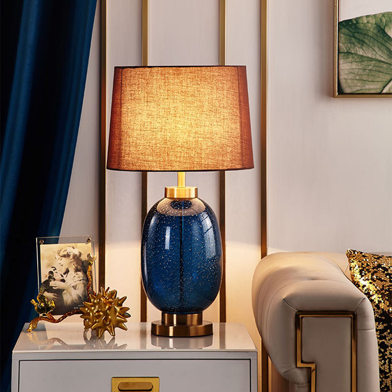 Light Luxury Purple Transparent Glass Table Lamp With Brown Fabric Lampshade