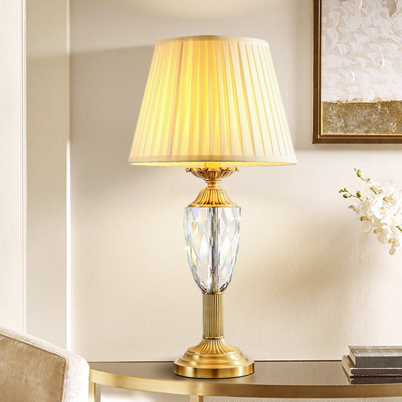 Light Luxury Modern Table Lamp Crystal Brass Body and Fabric Lampshade  for Bedroom Living Room