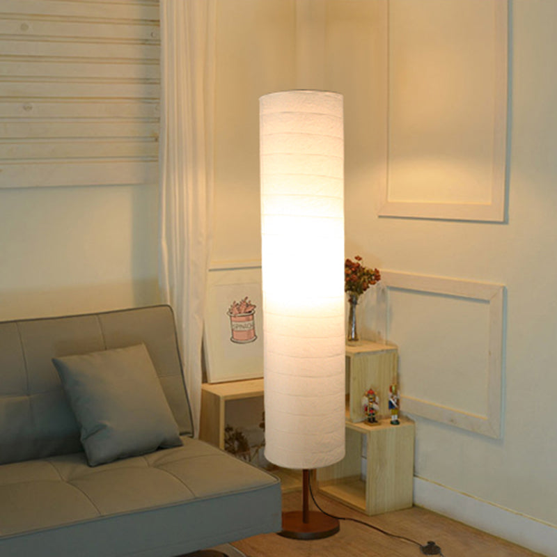 Vintage Column 45" Paper Floor Lamp With White Rice Paper Lampshade