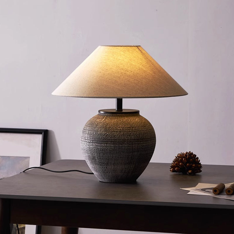 Wabi Sabi Ceramic Cement Pot Black Color Table Lamp for Bedroom Living Room Console End Table