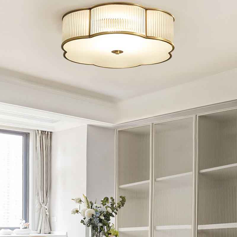 Mid-Century Dia.23" Drum Brass Flush Mount Ceiling Light LED E27*6 Indoor Lighting Fixtures