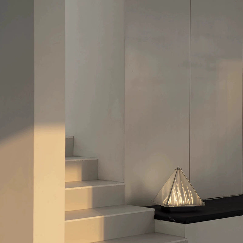 New Pyramid Bedroom Bedside Table Lamp Stainless Steel Glass Decor Desk Light Pagoda Shape Light Shadow Reading Lamp
