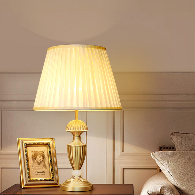 Simple Brass and Jade Table Lamp White Fabric Lampshade for Bedroom Living Room E27 Desk Lamp