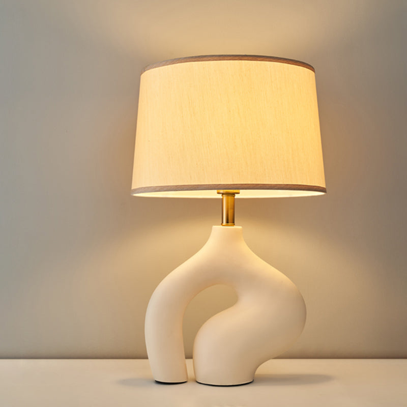 Designer Creative White Resin Table Lamp With Beige Fabric Lampshade