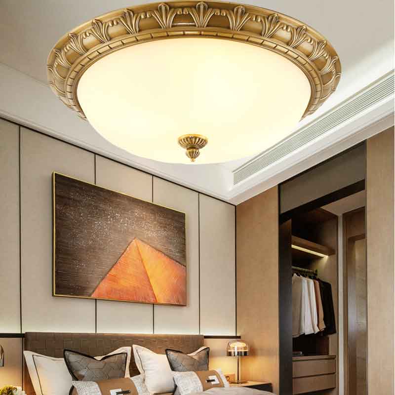 Vintage Luxury Dia.19"/15"/11" Round Brass LED Ceiling Light with Milk White Glass Lampshade