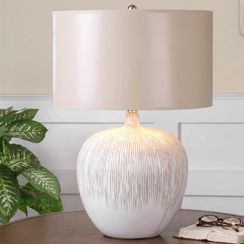 Residential Use Contemporary Ceramic & Downward Textured Fabric Plug-in Lighting Standard Table Lamp