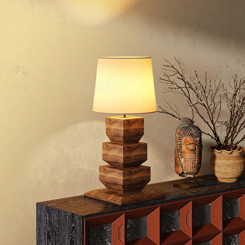 Chinese Style High-End Solid Wood Desk Lamp Hotel Bedroom Living Room Decoration Fabric Table Lamp