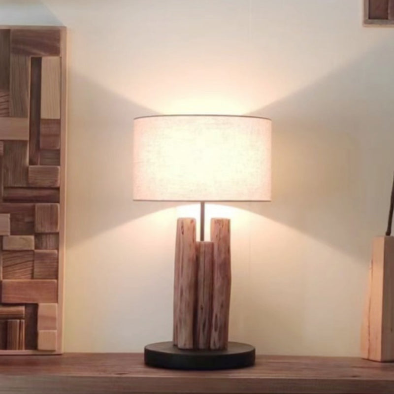 Retro Wooden Table Lamp With Linen Shade Bedroom Bedside Loft Wood Desk Lamp Beside Sofa Elegant Vintage Design