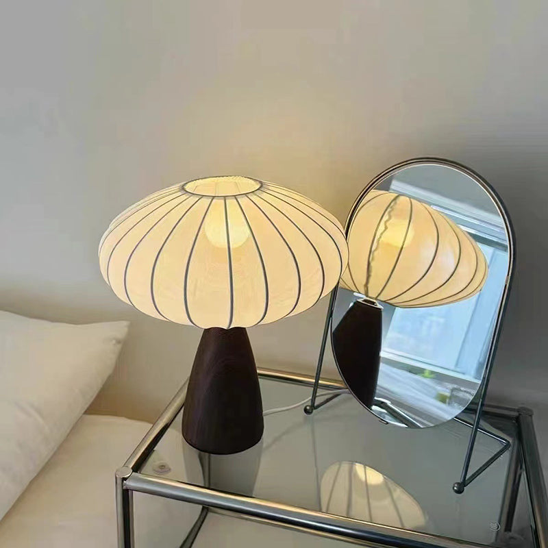 Simple Modern Silk Table Lamp Walnut Color Ceramic Base Body and White Silk Lampshade Desk Lamp for Bedroom Living Room