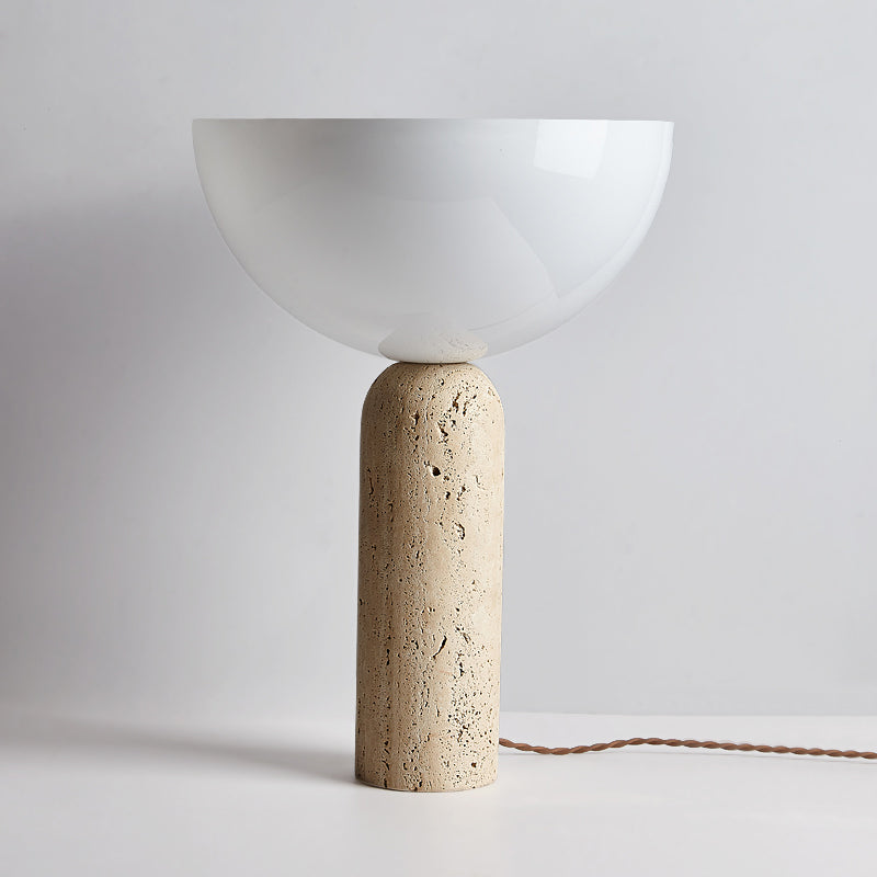 Wabi Sabi Beige Nature Marble Table Lamp With White Glass Lampshade
