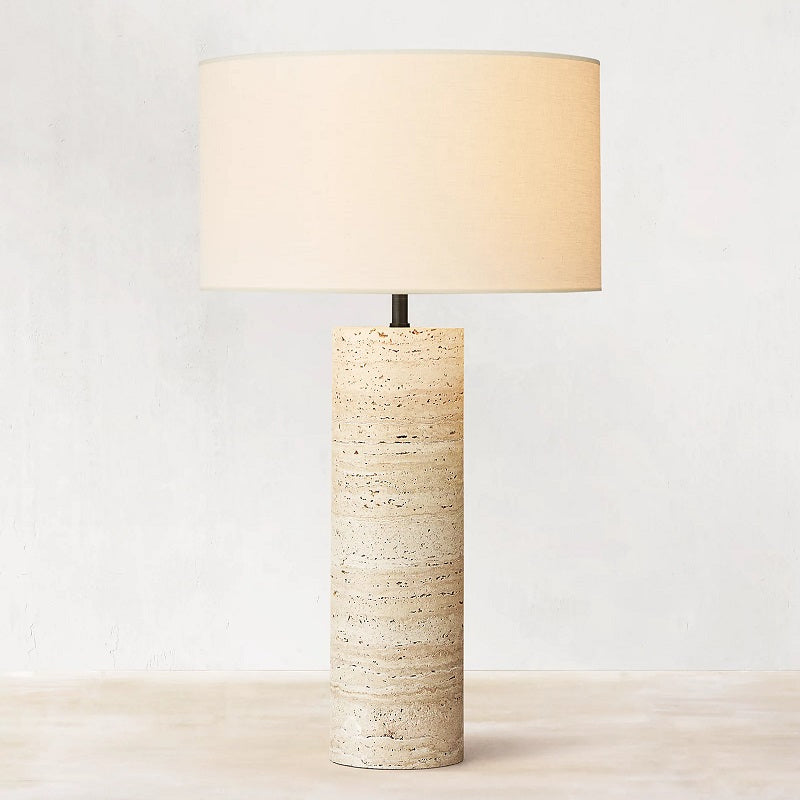 Vintage Yellow Cave Stone Table Lamp E27 LED Handmade White Fabric Lampshade for Bedroom Living Room