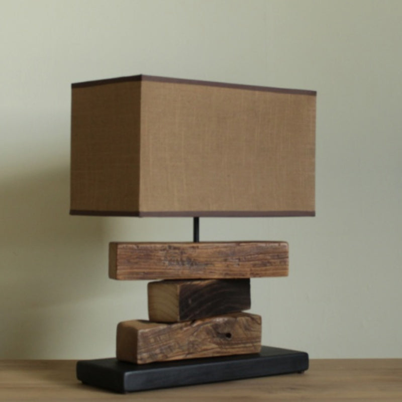 17" Receptacle-powered Down Wood Bedside Table Lamp for Residential Use with Textile Shade in a Simplistic Style