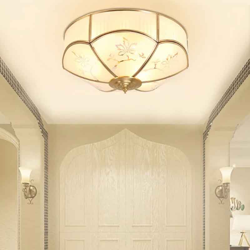 New Chinese Luxury Flower Glass LED Brass Ceiling Lamp with Remote Control Dimmable