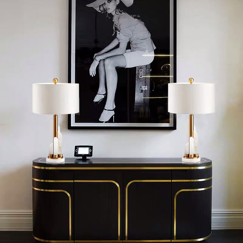 Luxury Irregular Creativity Marble Table Lamp With Fabric Lampshade