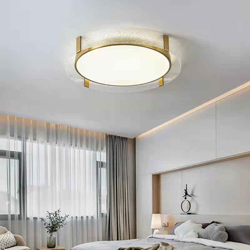 Light Luxury Dia.23" Round Textured Glass Brass LED Ceiling Lamp for Hallway Kitchen Bedroom