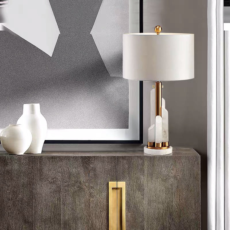 Luxury Irregular Creativity Marble Table Lamp With Fabric Lampshade