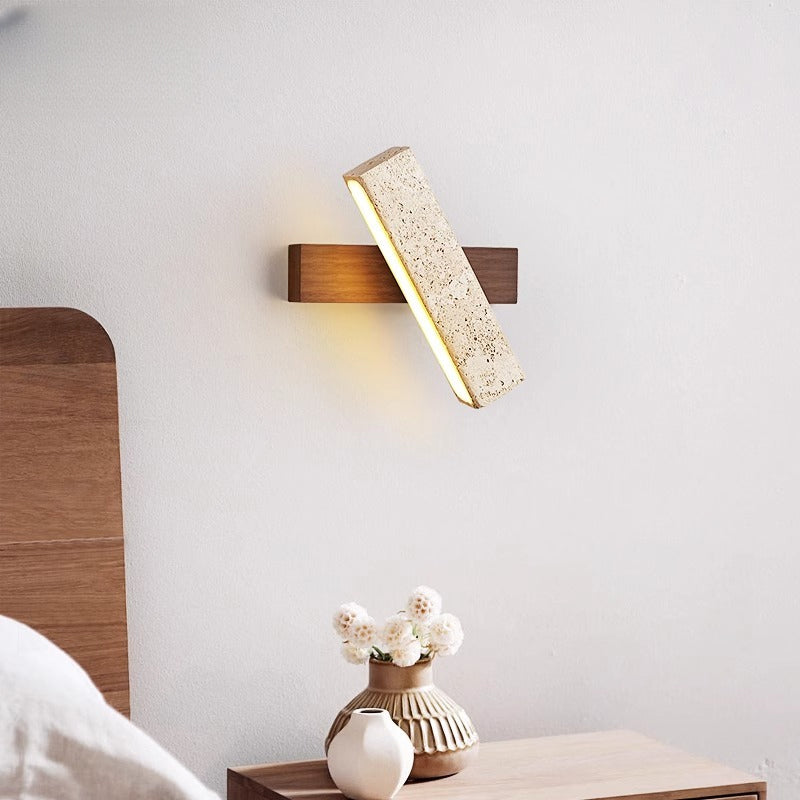 Led Wall Lamp Bedroom Bedside Solid Wood Stone Light Rotatable Natural Wabi-sabi Soft Room Decor Reading Lighting