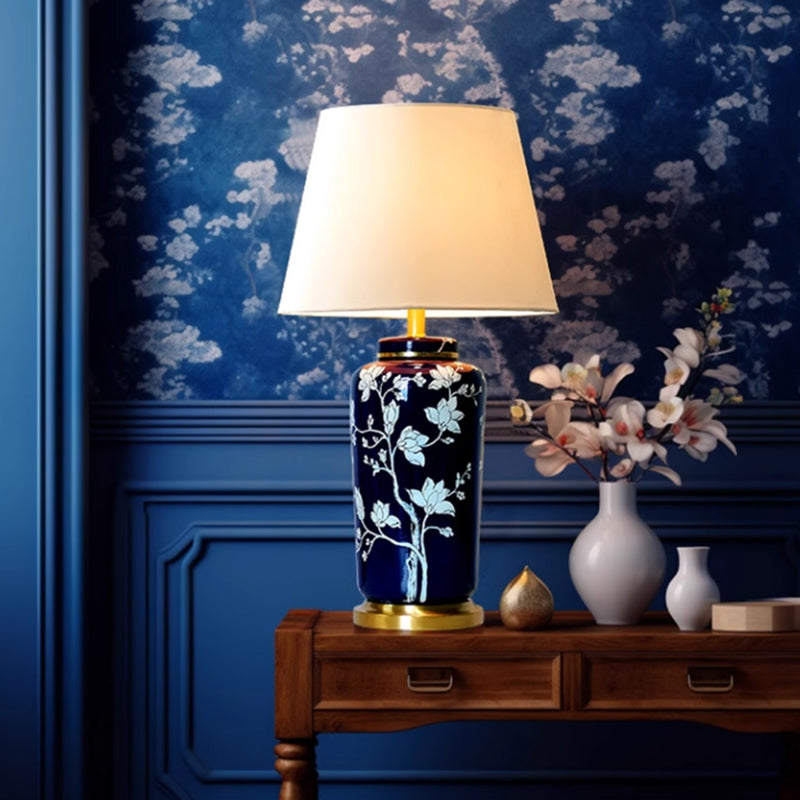 Blue Flower Ceramic Table Lamp Master Bedroom Bedside Lamp American Simple Villa Living Room