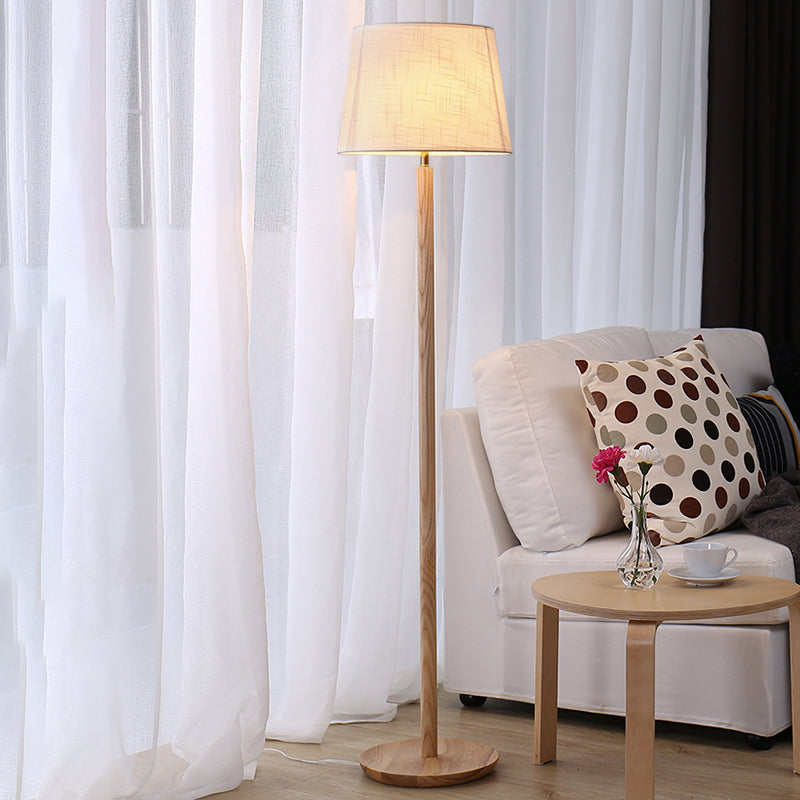 Traditional 61" Column Solid Wood Floor Lamp With Fabric Lampshade Standing Lamp