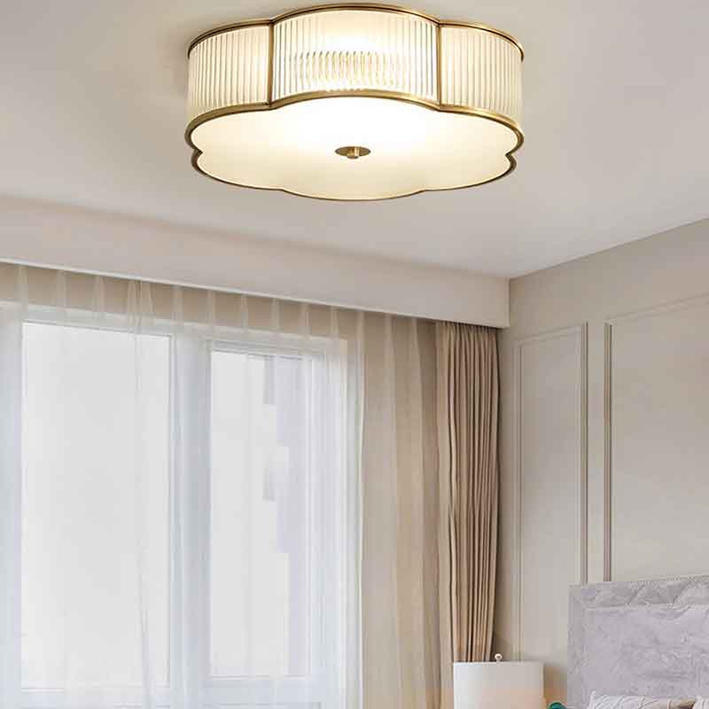 Mid-Century Dia.23" Drum Brass Flush Mount Ceiling Light LED E27*6 Indoor Lighting Fixtures