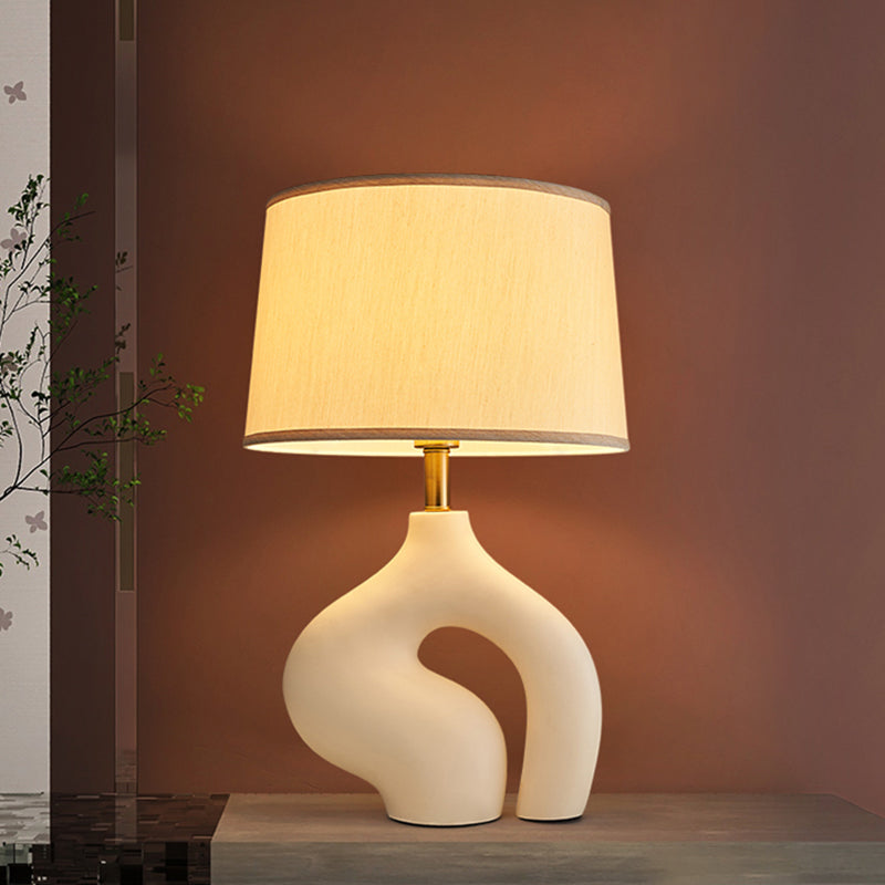 Designer Creative White Resin Table Lamp With Beige Fabric Lampshade