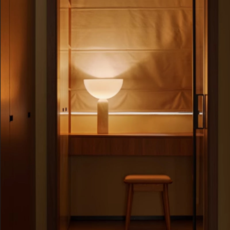Wabi Sabi Beige Nature Marble Table Lamp With White Glass Lampshade