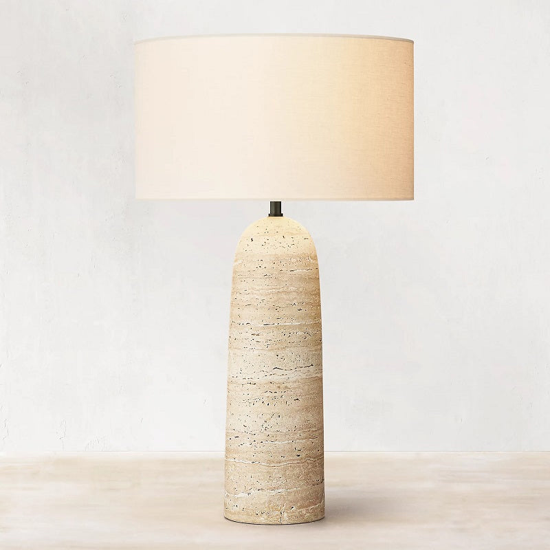 Vintage Yellow Cave Stone Table Lamp E27 LED Handmade White Fabric Lampshade for Bedroom Living Room