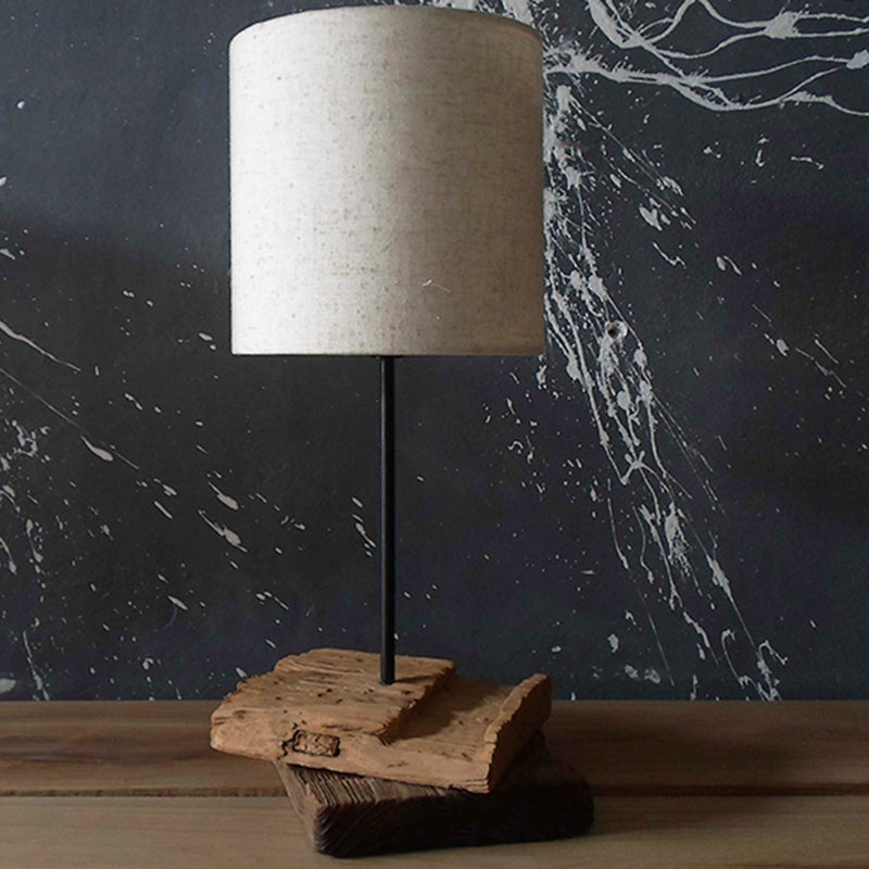 Unique Wooden Modern Table Lamp with Ambient Fabric Shade Vintage Style