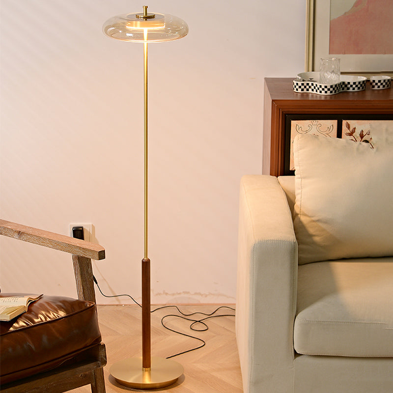 Light Luxury 50" Column Brass Floor Lamp With Amber Glass Lampshade