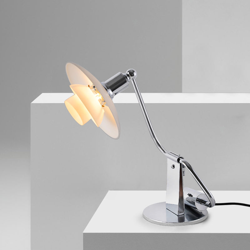 Novelty Swing Arm Adjustable Metal Table Lamp With Glass Lampshade