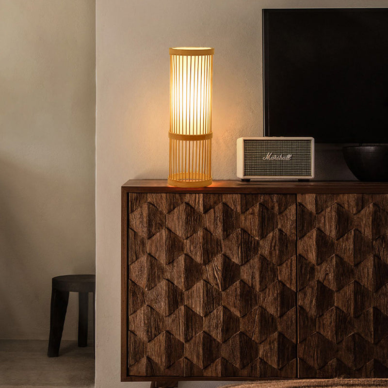 Chinese Bamboo Art Desk Lamp Small Night Light Bedroom Bedside Lamp Tatami Creative Desk Lamp