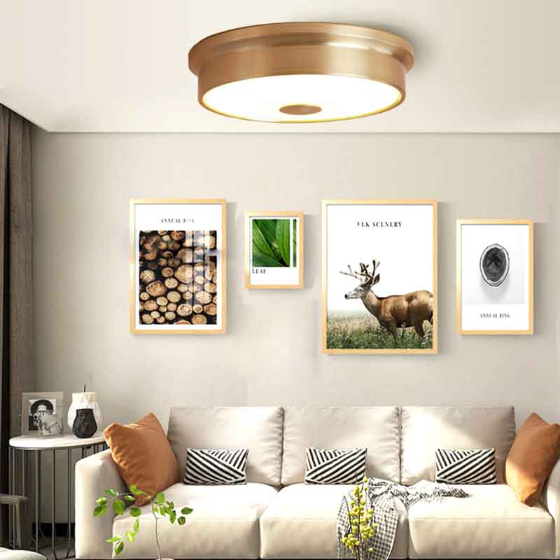 Round All Copper Ceiling Lights Luxury Foyer Bedroom Dining Room LED Ceiling Mounted Lamp